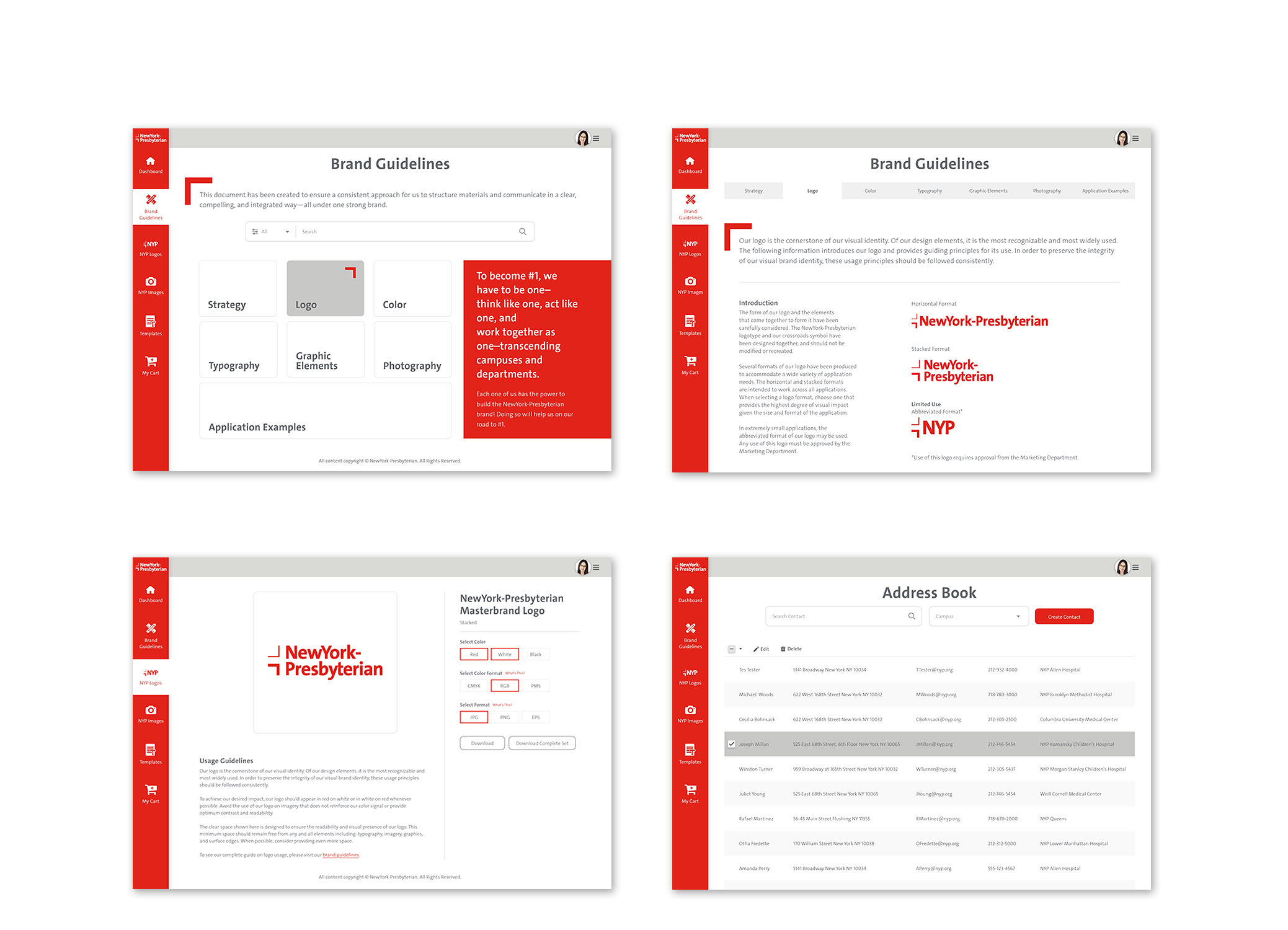 NYP brand portal mockups